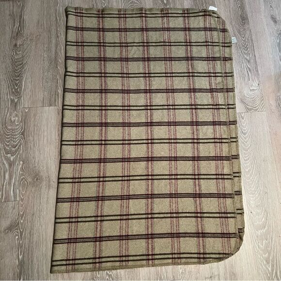 Vintage Field Gear Home wool Plaid Beige Maroon southwest wool Throw Blanket - Picture 1 of 8